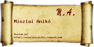 Miszlai Anikó névjegykártya